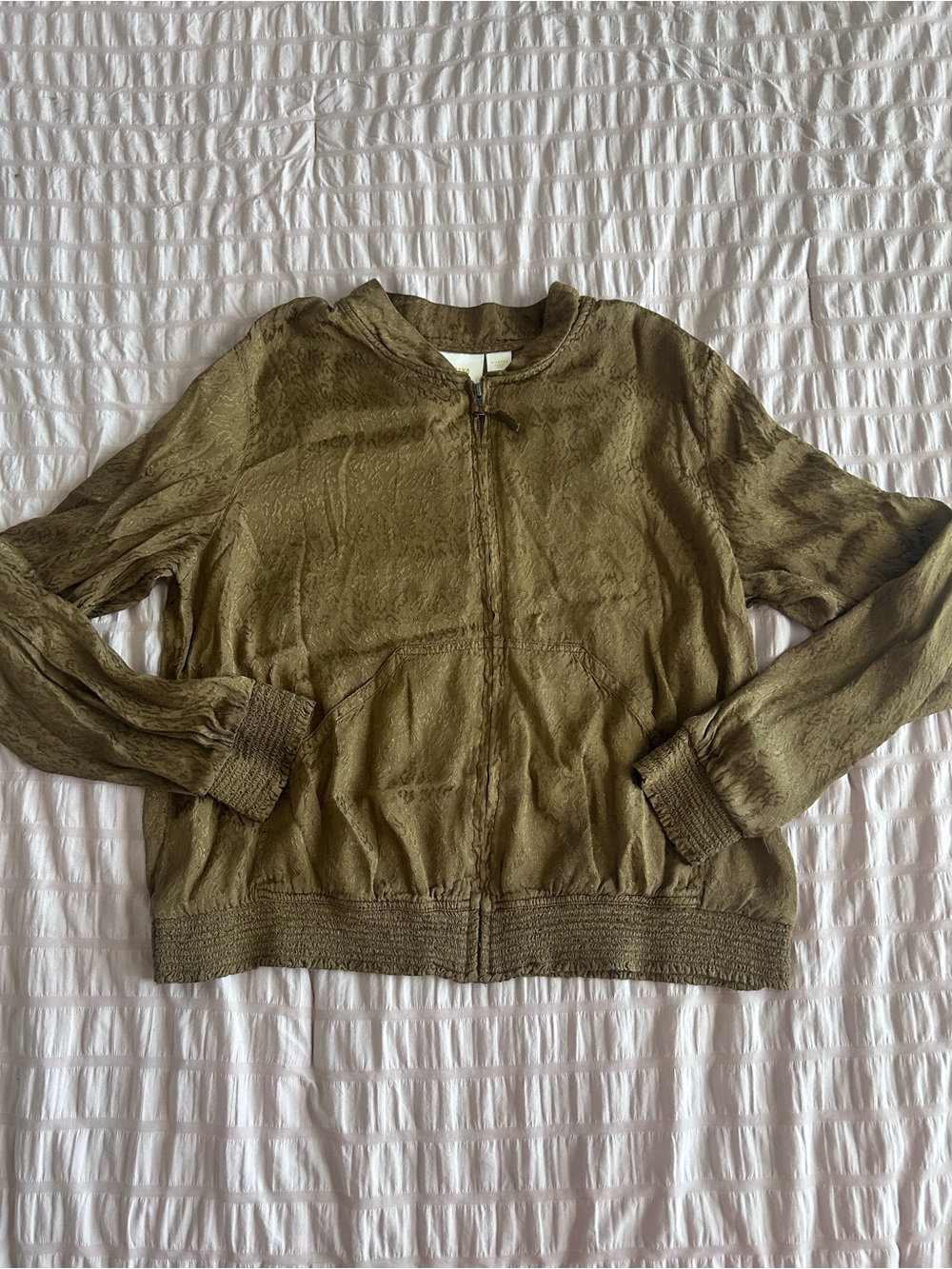 Maeve Anthropologie Olive Burnout Leopard Bomber Jacket (XL)